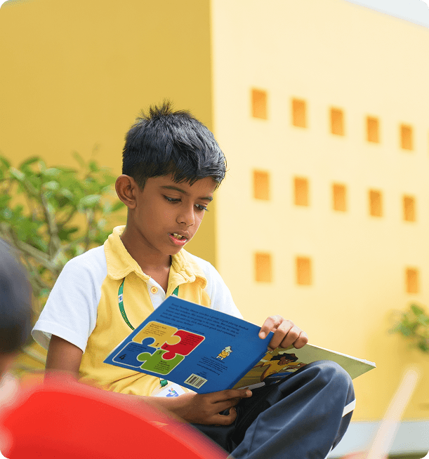 School campus with students